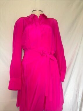 Jason Wu Vibrant Hot Pink Long Sleeve Tie-Waist Shirt Dress